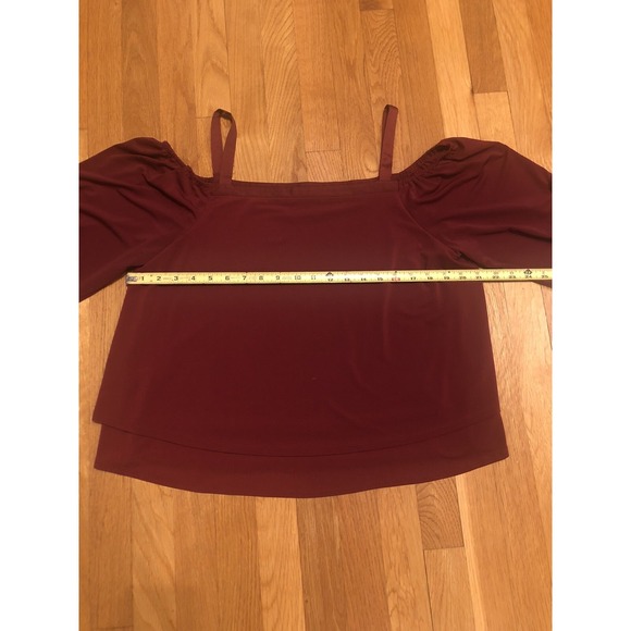 Maroon burgundy Off Shoulder Top Large Poof Tie Sleeves Boho Cottage holiday - Picture 4 of 13